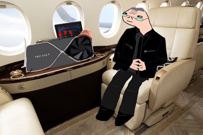 NVEDUA CEO relaxing on a private jet next to the TRX 6969 rig